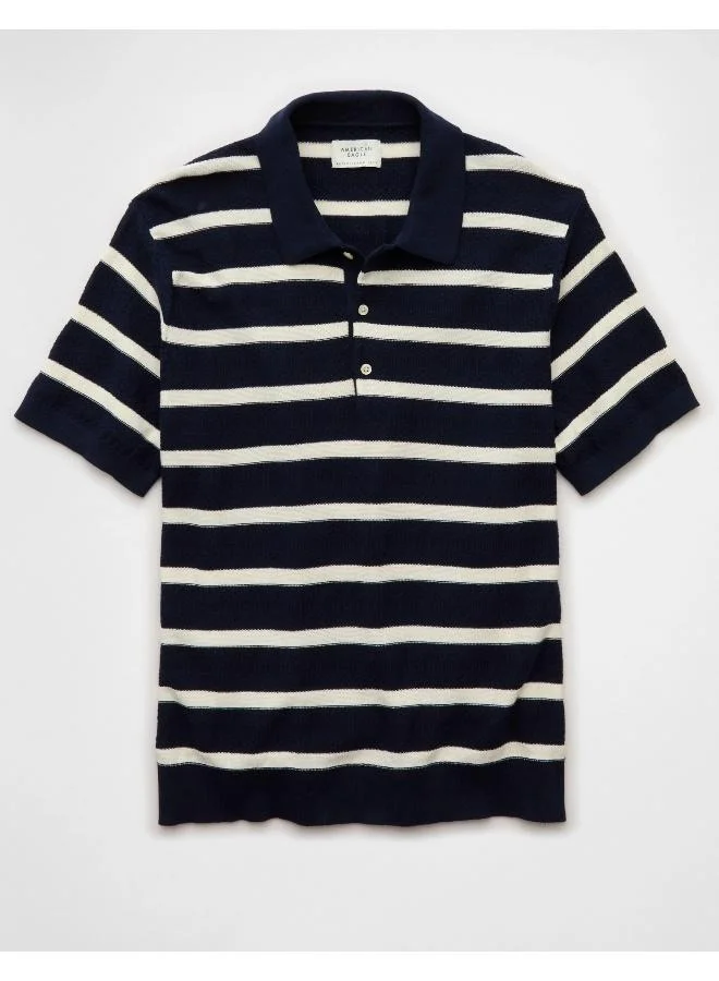 American Eagle AE Weekend Striped Sweater Polo Shirt