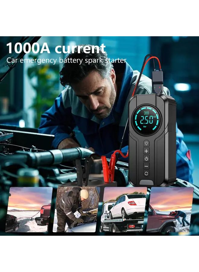Black 1000A Car Jump Starter with Air Compressor 150PSI Tire Inflator Digital Display USB Type C - Image 1