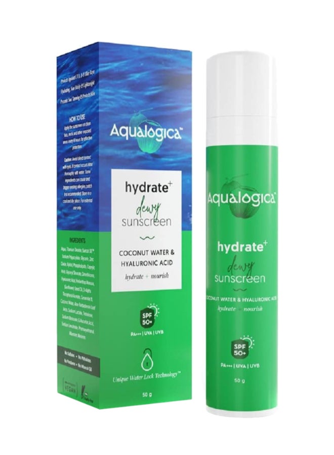 أكوالوجيكا واقي شمس أكوالوجيكا هيدرات+ ديوي بعامل حماية من الشمس ٥٠ PA+++، ٥٠ غرام | حماية من الأشعة فوق البنفسجية الطويلة والمتوسطة والزرقاء، للرجال والنساء | للبشرة الدهنية والمختلطة والجافة | خالٍ من العطور - Image 1