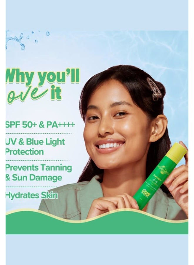 Aqualogica Hydrate+ Dewy Sunscreen SPF 50 PA+++ 50g | UVA/B & Blue Light Protection for Men & Women | For Oily, Combination & Dry Skin | Fragrance-Free - Image 4