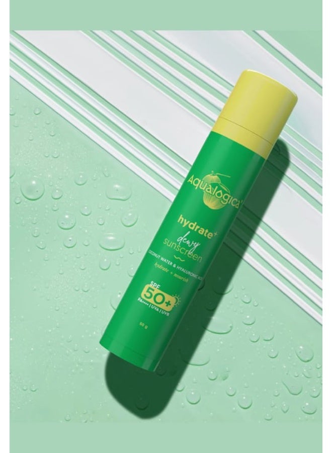 Aqualogica Hydrate+ Dewy Sunscreen SPF 50 PA+++ 50g | UVA/B & Blue Light Protection for Men & Women | For Oily, Combination & Dry Skin | Fragrance-Free - Image 3