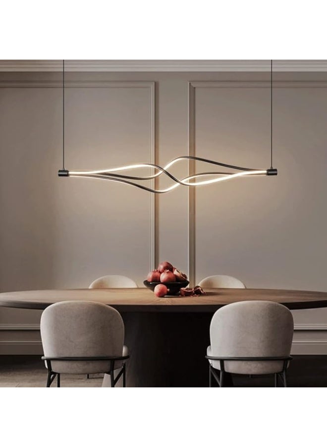 Modern LED Pendant Light with Remote Control | Wave Design Hanging Ceiling Lamp | Adjustable Brightness Dimmable Linear LED Light for Living Room, Dining Area & Bedroom - Image 1