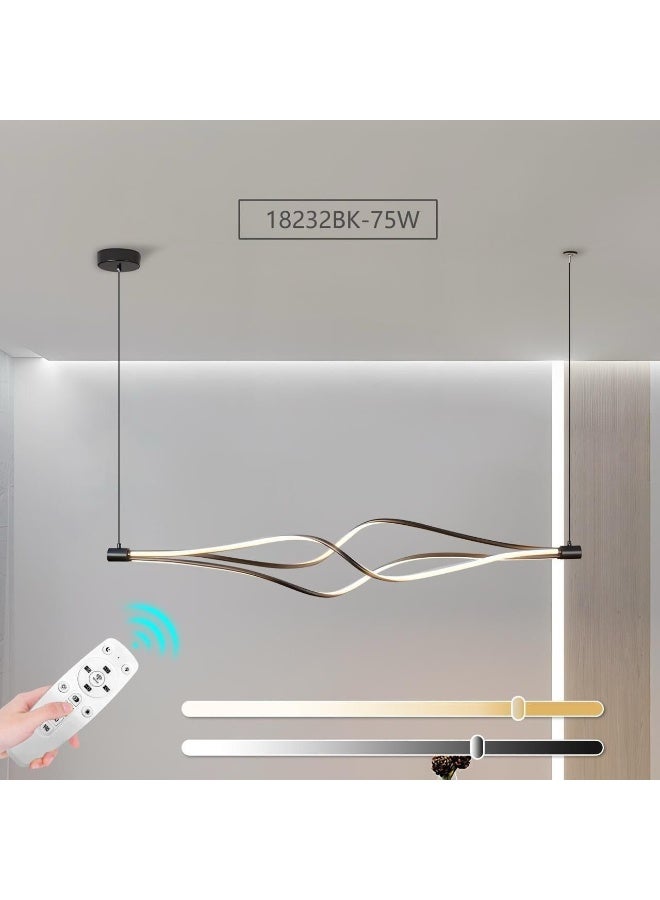 Modern LED Pendant Light with Remote Control | Wave Design Hanging Ceiling Lamp | Adjustable Brightness Dimmable Linear LED Light for Living Room, Dining Area & Bedroom - Image 3