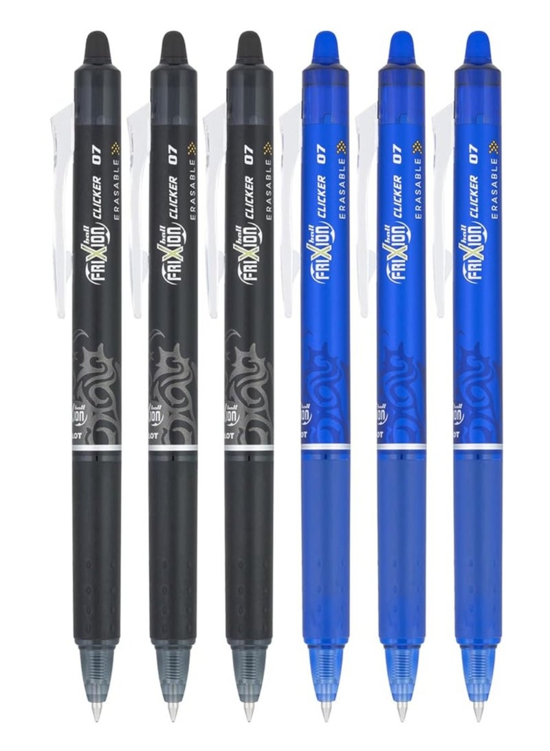 PILOT بايلوت 465753 عدد 6 (عبوة من 1) أقلام جيل فريكسون كليكر 0.7 مم، قابلة للمسح، نقطة رفيعة (عبوة 6) أسود/أزرق - Image 1