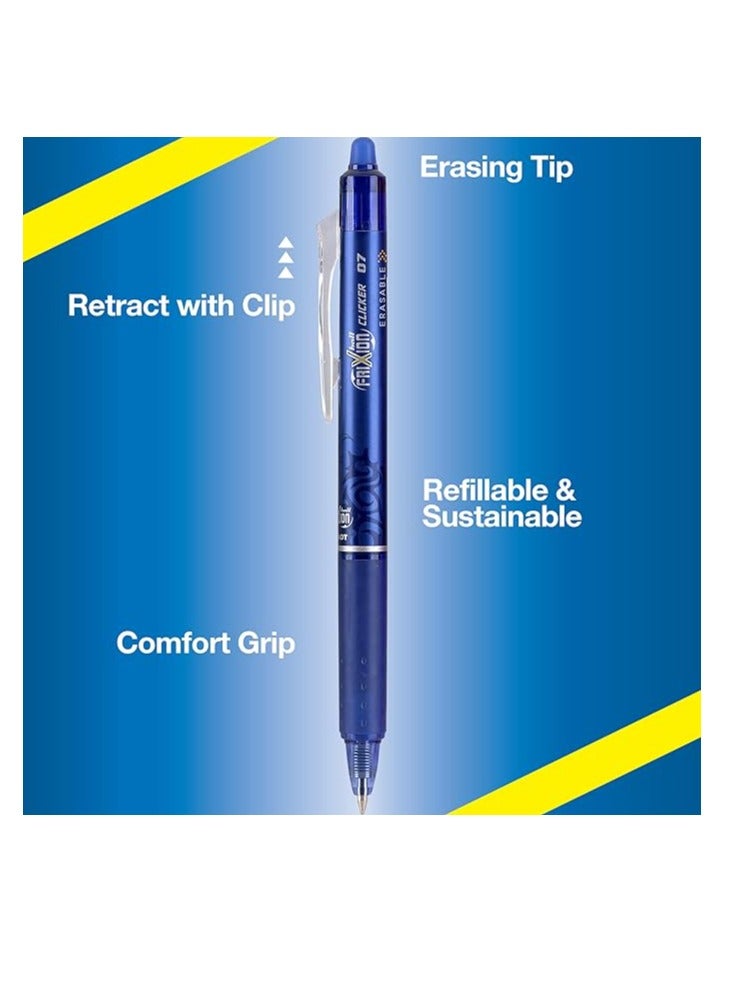 PILOT بايلوت 465753 عدد 6 (عبوة من 1) أقلام جيل فريكسون كليكر 0.7 مم، قابلة للمسح، نقطة رفيعة (عبوة 6) أسود/أزرق - Image 2