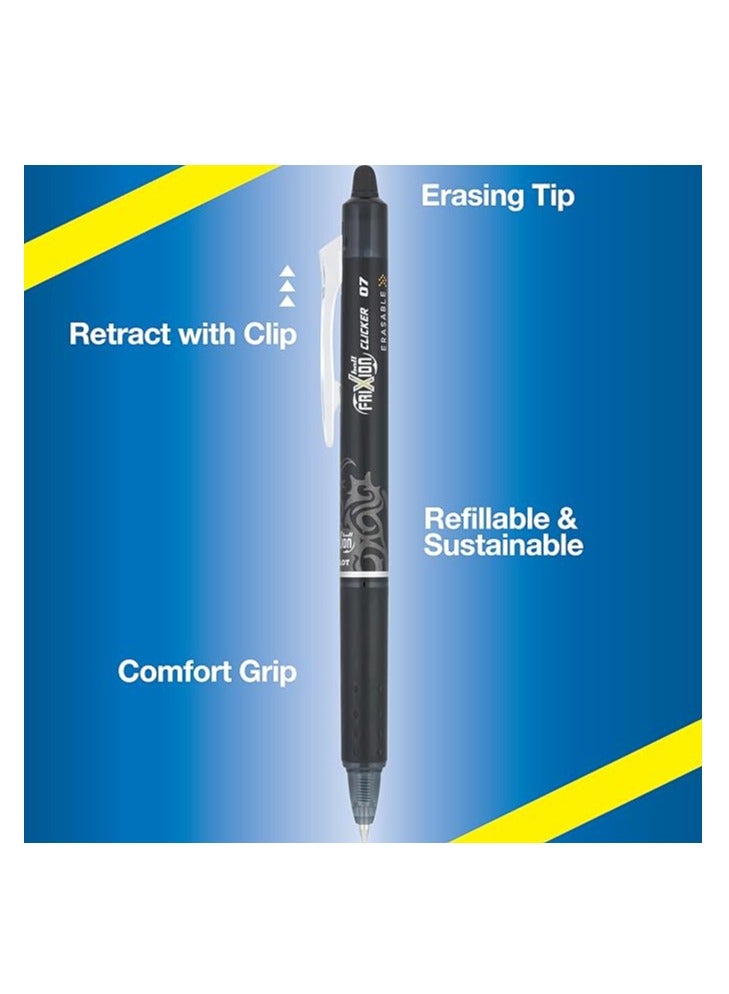 PILOT بايلوت 465753 عدد 6 (عبوة من 1) أقلام جيل فريكسون كليكر 0.7 مم، قابلة للمسح، نقطة رفيعة (عبوة 6) أسود/أزرق - Image 3