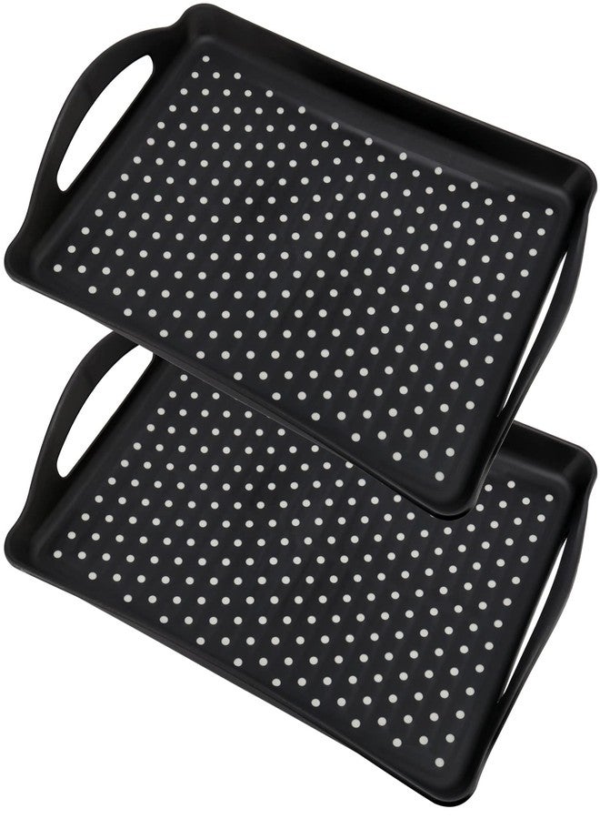 MUKLEI 4 Pack Non Slip Food Serving Tray with Handles, 16.5x11.4x1.57 Inch Rectangle Plastic Food Serving Tray Black Anti Slip Food Tray for Appetizer, Fruit, Dessert, Party, Breakfast - Image 5