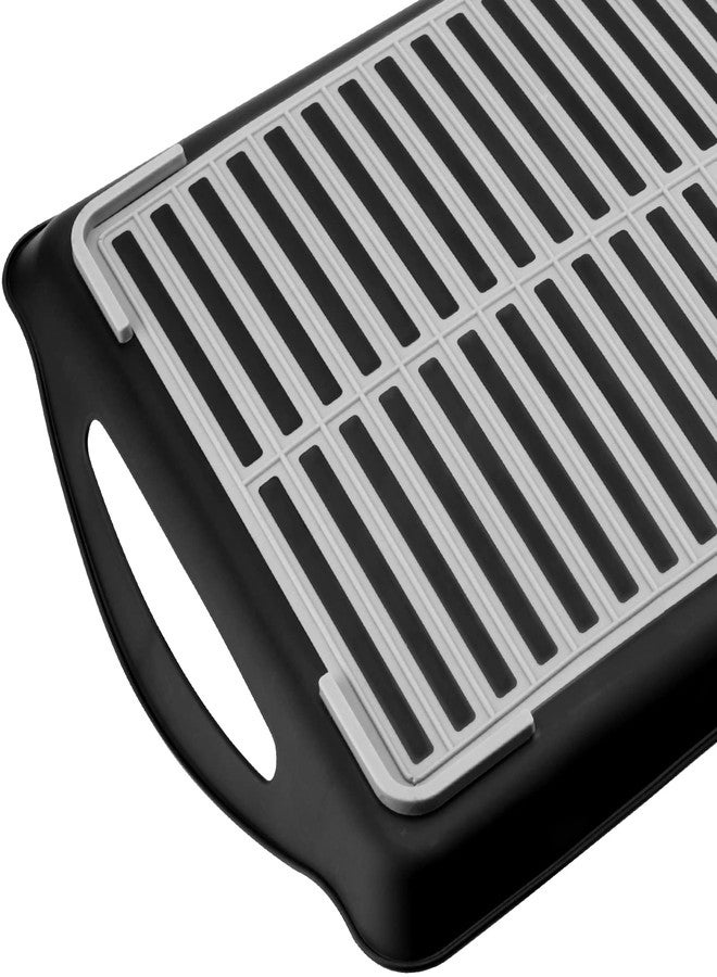 MUKLEI 4 Pack Non Slip Food Serving Tray with Handles, 16.5x11.4x1.57 Inch Rectangle Plastic Food Serving Tray Black Anti Slip Food Tray for Appetizer, Fruit, Dessert, Party, Breakfast - Image 4