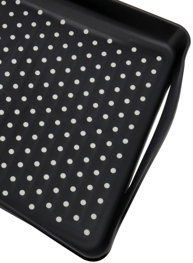 MUKLEI 4 Pack Non Slip Food Serving Tray with Handles, 16.5x11.4x1.57 Inch Rectangle Plastic Food Serving Tray Black Anti Slip Food Tray for Appetizer, Fruit, Dessert, Party, Breakfast - Image 3