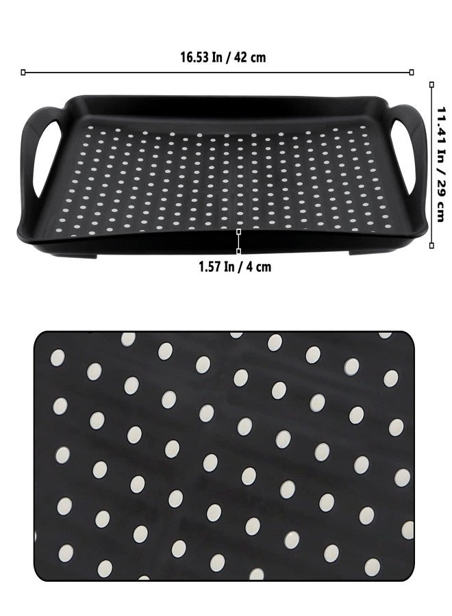 MUKLEI 4 Pack Non Slip Food Serving Tray with Handles, 16.5x11.4x1.57 Inch Rectangle Plastic Food Serving Tray Black Anti Slip Food Tray for Appetizer, Fruit, Dessert, Party, Breakfast - Image 2