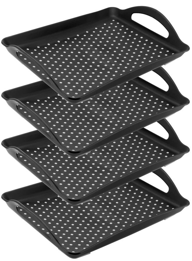 MUKLEI 4 Pack Non Slip Food Serving Tray with Handles, 16.5x11.4x1.57 Inch Rectangle Plastic Food Serving Tray Black Anti Slip Food Tray for Appetizer, Fruit, Dessert, Party, Breakfast - Image 1