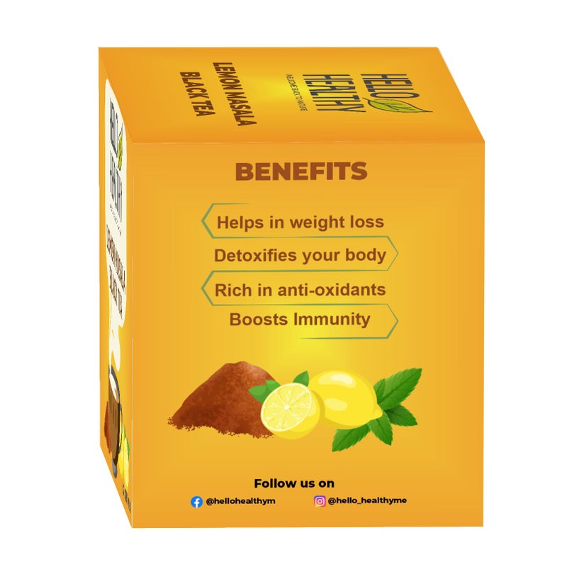 Hello Healthy Lemon Masala Black Tea | Instant Black Tea | Pack of 36 Sachet (7 g x 36) | Helps in Weinght Loss | Rich in Anti-oxidants | Detoxifies Your Body | Boost Immunity - Image 2