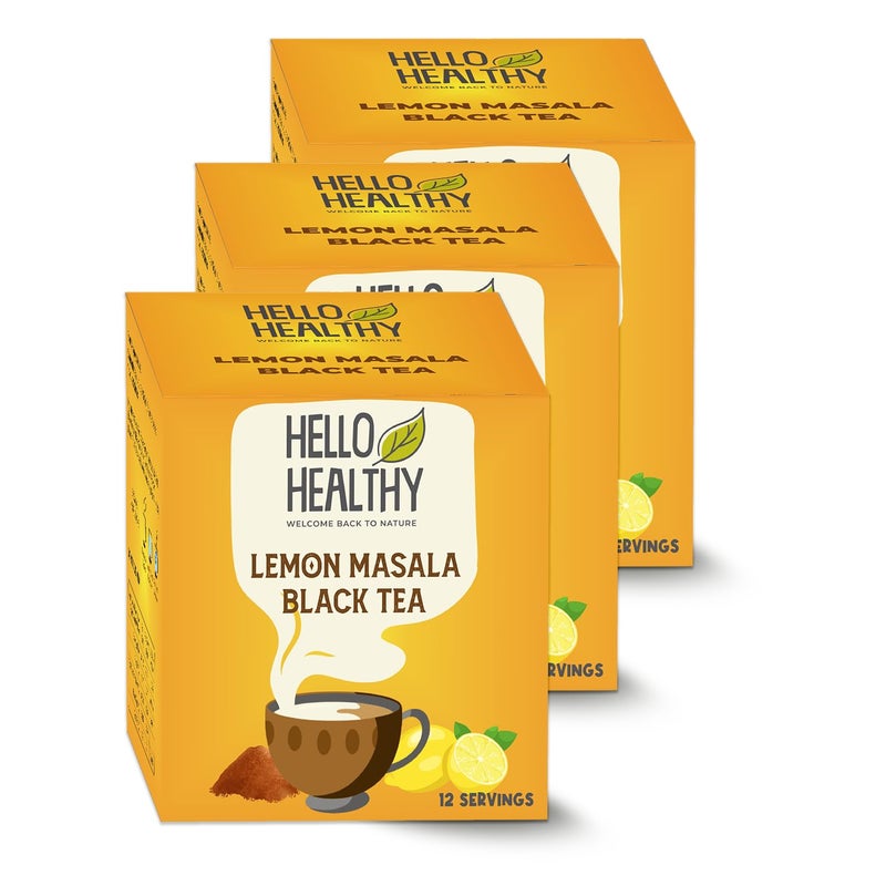Hello Healthy Lemon Masala Black Tea | Instant Black Tea | Pack of 36 Sachet (7 g x 36) | Helps in Weinght Loss | Rich in Anti-oxidants | Detoxifies Your Body | Boost Immunity - Image 1