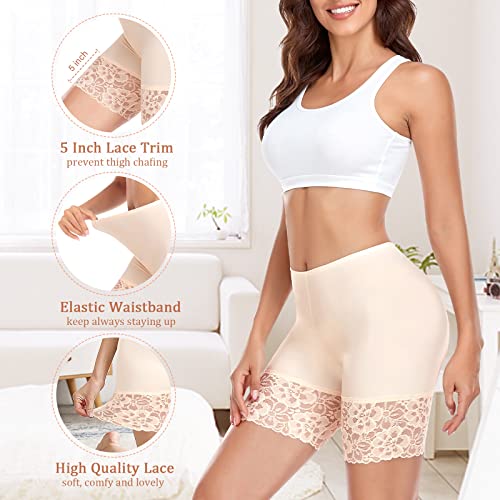 Werena Slip Shorts for Under Dresses Women Anti Chafing Underwear Seamless Boyshorts Panties Lace Under Shorts (#1 Nude,X-Large) - Image 4