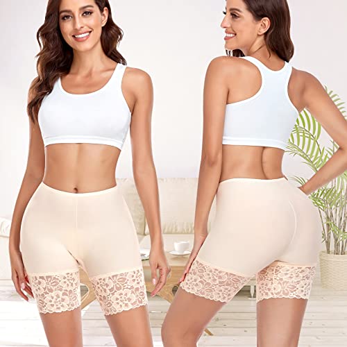 Werena Slip Shorts for Under Dresses Women Anti Chafing Underwear Seamless Boyshorts Panties Lace Under Shorts (#1 Nude,X-Large) - Image 2