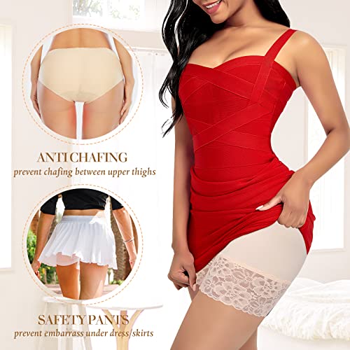 Werena Slip Shorts for Under Dresses Women Anti Chafing Underwear Seamless Boyshorts Panties Lace Under Shorts (#1 Nude,X-Large) - Image 3