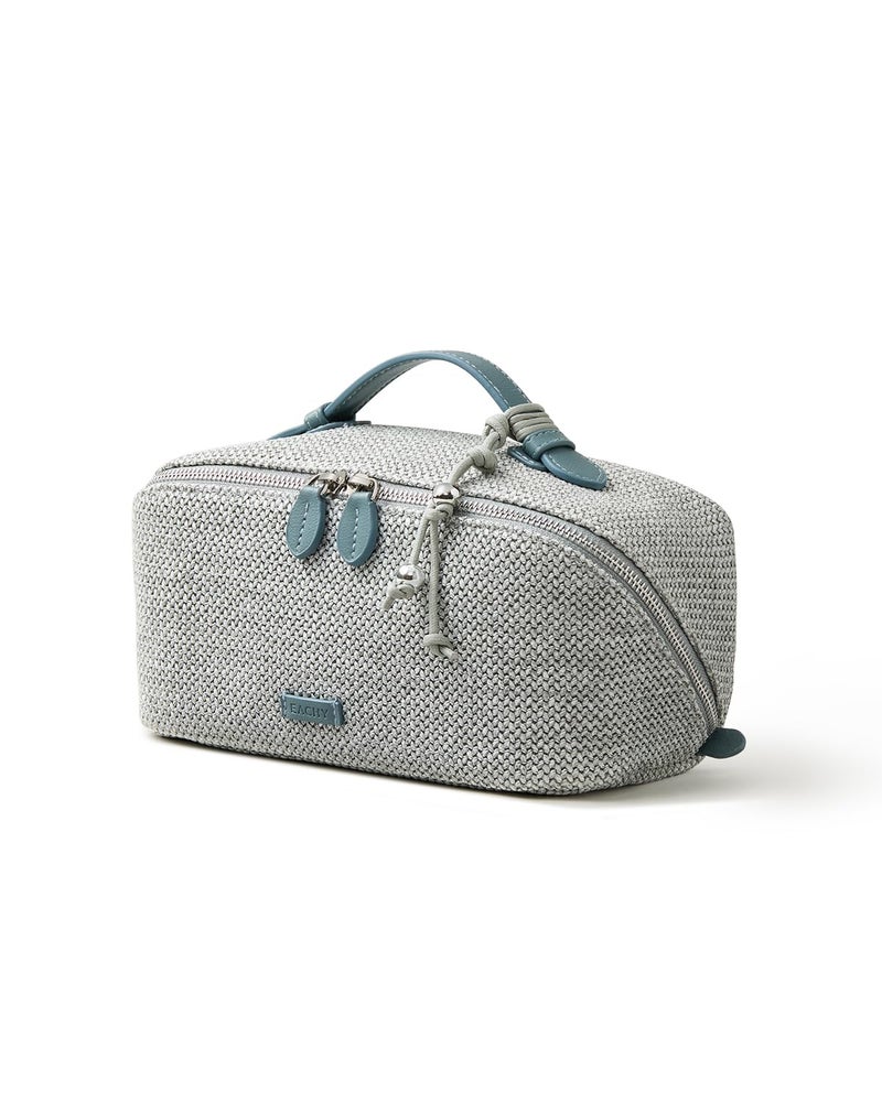 EACHY Makeup Bag, Woven Travel Toiletry Bag, Portable 180Â° Wide-Open Flat Cosmetic Bags for Women, Large Capacity Makeup Pouch with Divider and Handle - Image 1