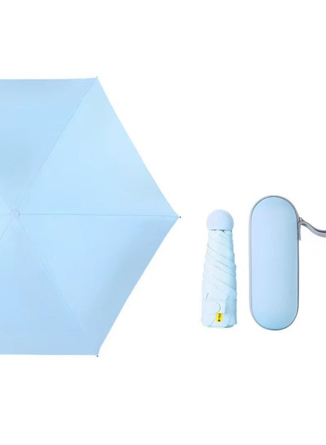 Mini Travel Umbrella, UV Protection Parasol, Compact Lightweight Folding Sun Rain Umbrella，Light Blue  - Image 3