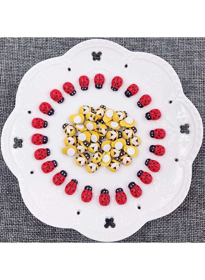 Peachjoy 120pcs Wood Bees and Wood Ladybugs Flatback Bees Wooden Ladybugs Self-Adhesive Embellishments for Craft Scrapbooking Baby Shower Birthday Party Decoration - Image 4
