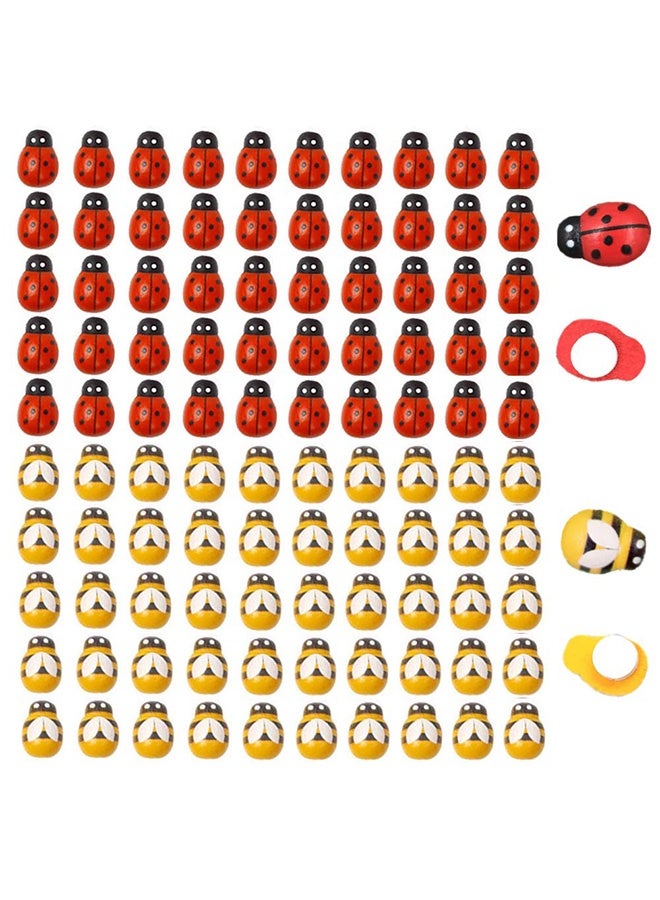 Peachjoy 120pcs Wood Bees and Wood Ladybugs Flatback Bees Wooden Ladybugs Self-Adhesive Embellishments for Craft Scrapbooking Baby Shower Birthday Party Decoration - Image 1
