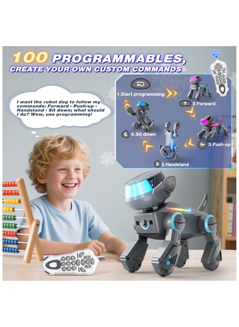 Subotech Rc Robots Toys with AI, Programmable Smart Remote Control Robot Dog Toys for Kid Interactive Dancing, Walking, Singing, Stunt Robot Dog Educational Toys, 2.4Ghz RC Robot Toys with Bluetooth and Multi-Color LED Eyes for Boys Girls Ages 3+（ Grey). - Image 2