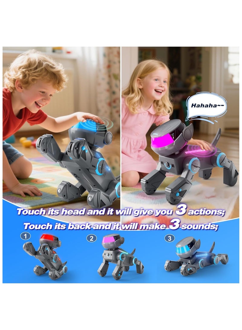 Subotech Rc Robots Toys with AI, Programmable Smart Remote Control Robot Dog Toys for Kid Interactive Dancing, Walking, Singing, Stunt Robot Dog Educational Toys, 2.4Ghz RC Robot Toys with Bluetooth and Multi-Color LED Eyes for Boys Girls Ages 3+（ Grey). - Image 3