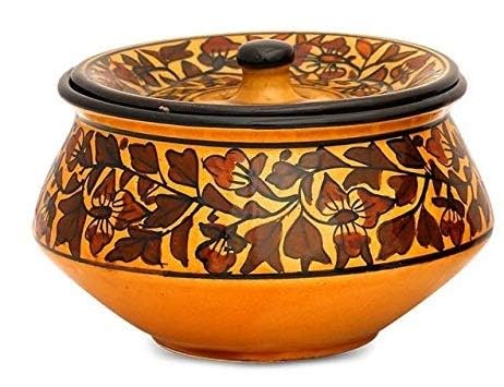 Caffeine Ceramic Handmade Brown Sehra Serving Handi with Lid (Set of 1) - Image 1