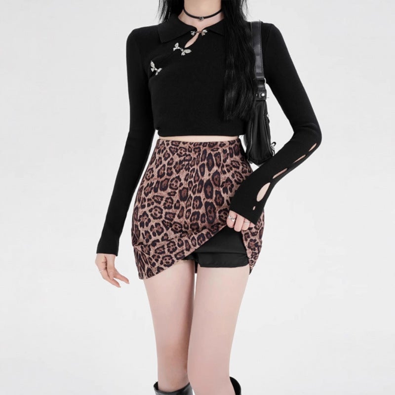 American Style Retro Anti-Deerskin Fleece Leopard Print Skirt Women'S Girl Style High Waist Anti-Running-Off Short Hip Skirt - Image 5