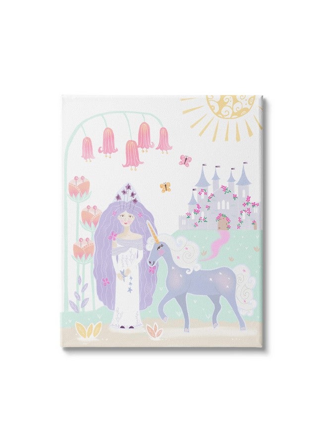 Stupell Industries Children's Princess and Unicorn Magical Fairy Tale Castle, Designed by Tina Devins Canvas Wall Art, 16 x 20, Purple - Image 1