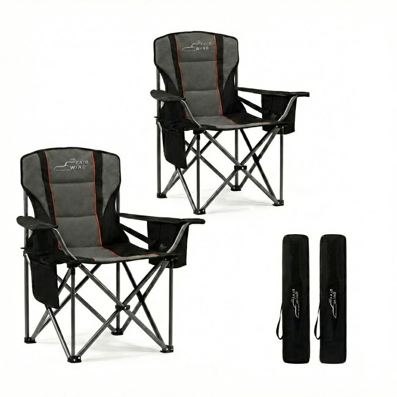 FAIR WIND 2 Pack Oversized Camping Chair 500LBS Capacity Heavy Duty Padded Folding Chair for Heavy People Portable Lawn Chair with Adjustable Lumbar Support, Cooler Bag & Cup Holder for Outdoor, Beach - Image 1