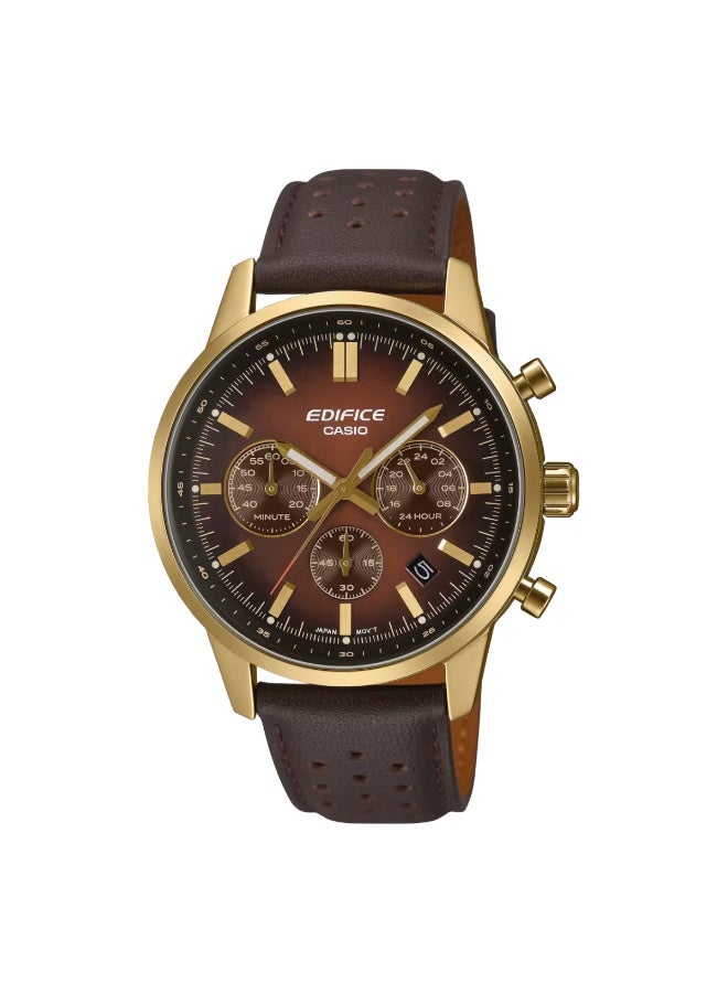 Edifice Chronograph Men’s Watch EFR-575CL-5A, 47.9 mm Brown Dial, Stainless Steel Case, Brown Leather Strap, 100 m WR