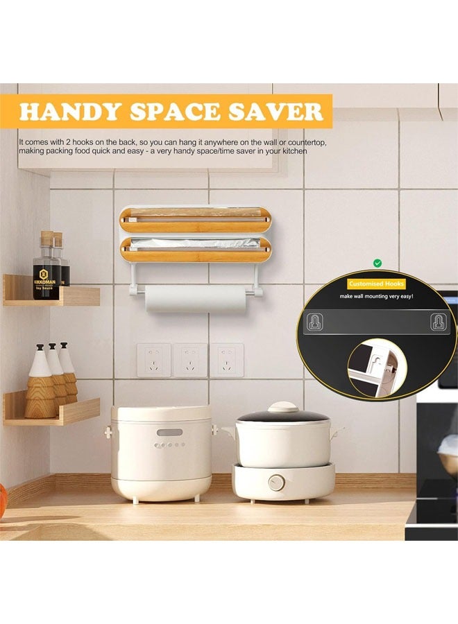 Plastic Wrap Dispenser with Cutter and Magnetic Bottom, Refillable Tin Foil and Plastic Wrap Organizer for Kitchen, Aluminum Foil Dispenser with Paper Towel Holder Wall Mount, Fits 12 Roll  - Image 4