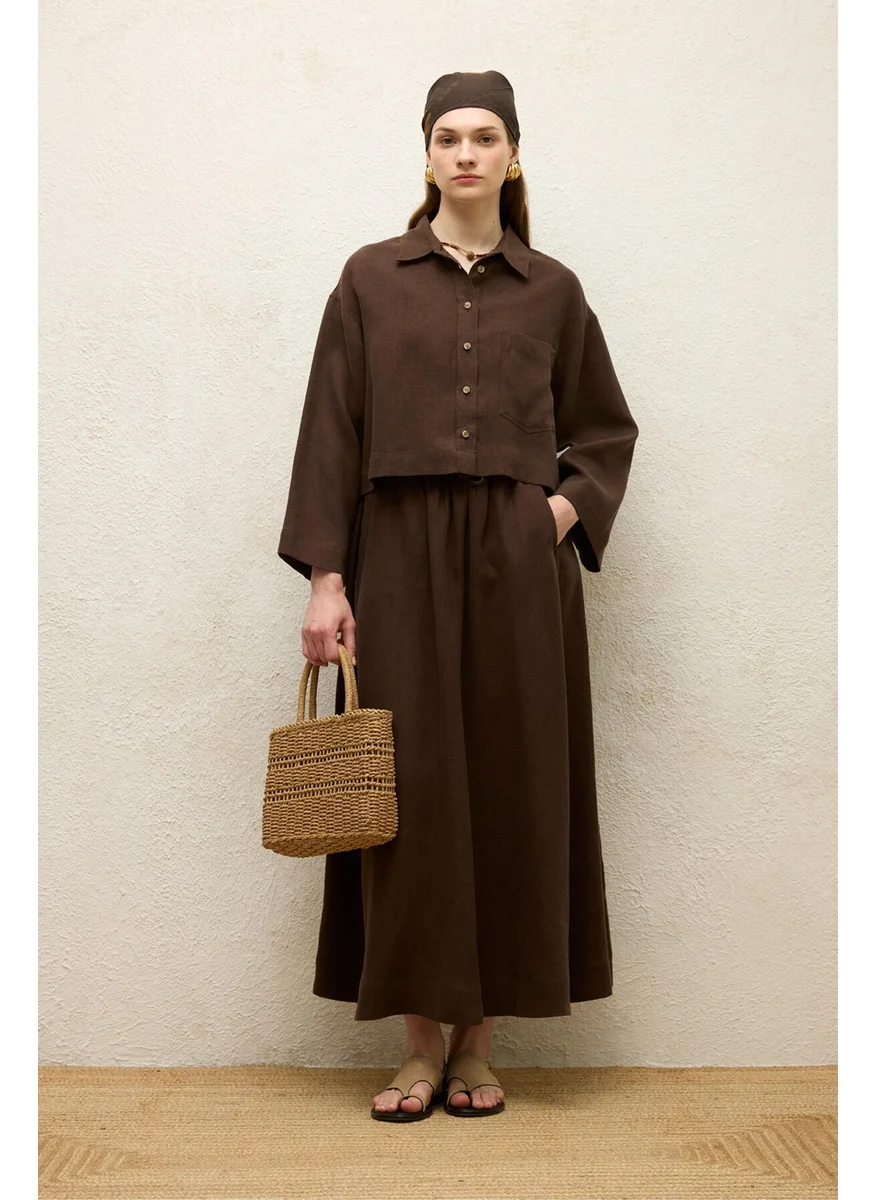 مانوكا Loose Cut Linen Skirt Bitter Brown