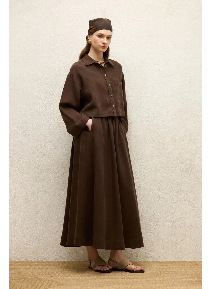 مانوكا Loose Cut Linen Skirt Bitter Brown