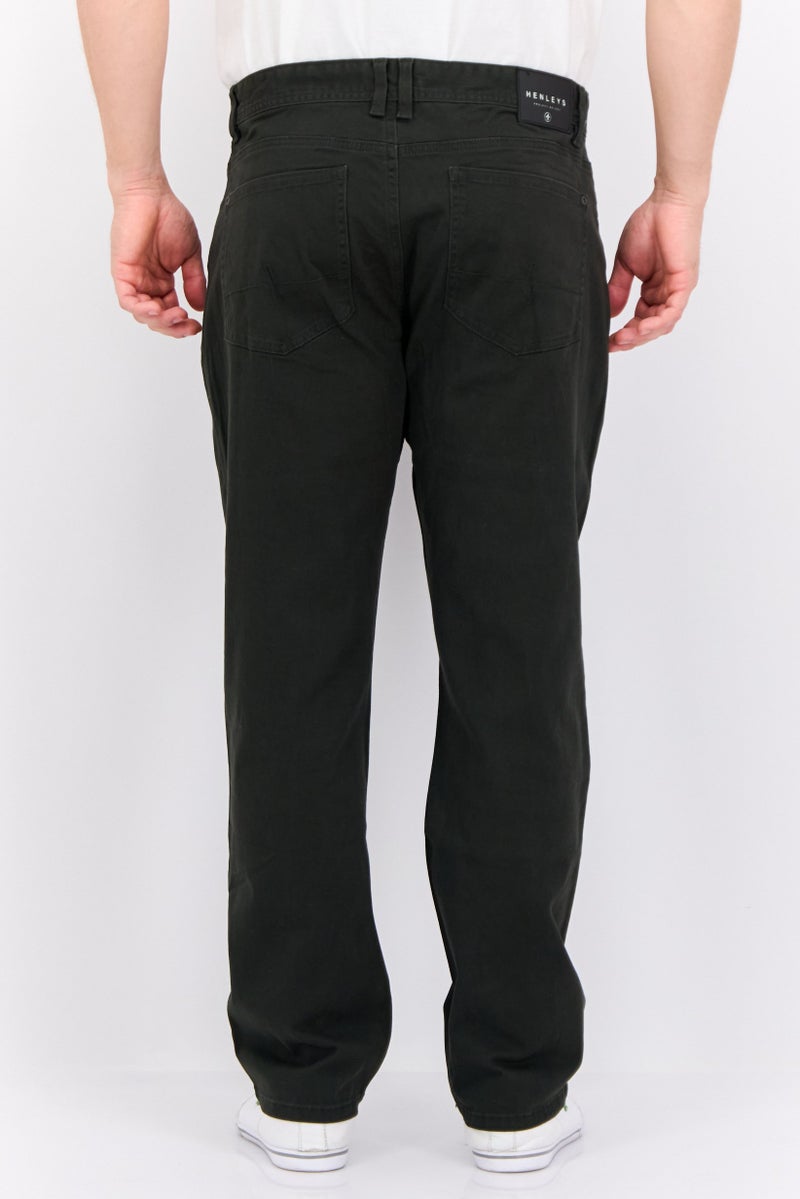Henleys Men Regular Fit Solid Chino Pants, Dark Green - Image 3