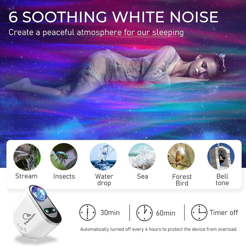MERTTURM Galaxy Aurora Projector, 3 in 1 LED Northern Lights Star Projector, 6 White Noise Starry Moon Light with Bluetooth Speaker for Adult Kids Gift, Bedroom, Room Decor - Image 5