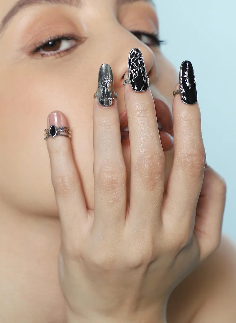 سوهي طقم خواتم نسائية مطلية بالمينا بتصميم جوليان | لون معدني | مقاس واحد | سبيكة معدنية | إغلاق قابل للتعديل | خاتم للاستخدام اليومي والمناسبات المسائية