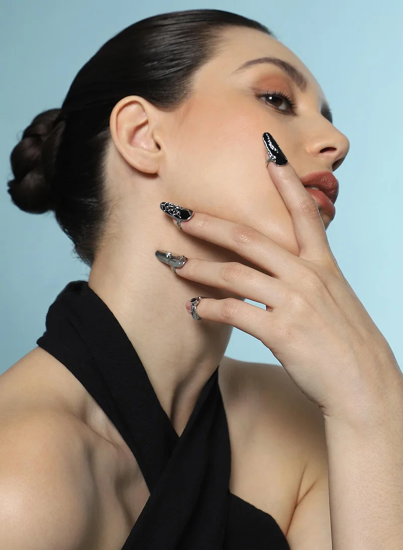 Sohi  Women The Enamel-Goliath Nail Ring Set | Metallic  Colour | One-Size | Metallic Alloy Material | Adjustable Closure | Ring For Casual & Evening Wear for Women | Best Price UAE