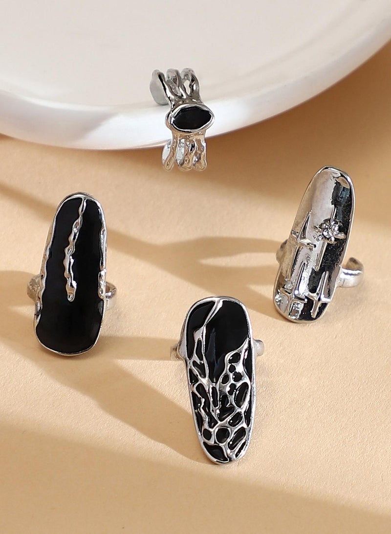 SOHI Women The Enamel-Goliath Nail Ring Set | Metallic  Colour | One-Size | Metallic Alloy Material | Adjustable Closure | Ring For Casual & Evening Wear - Image 1
