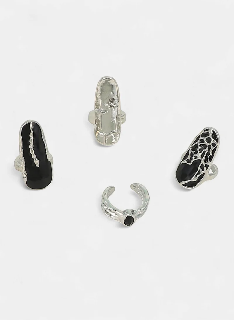 Sohi  Women The Enamel-Goliath Nail Ring Set | Metallic  Colour | One-Size | Metallic Alloy Material | Adjustable Closure | Ring For Casual & Evening Wear for Women | Best Price UAE