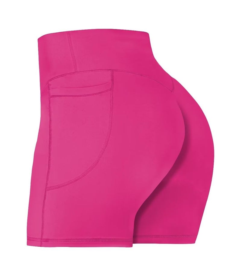 Sunzel No Front Seam Biker Shorts for Women with Pockets, Yoga Workout Gym Bike Shorts with Tummy Control 5" Sonic Pink Medium - Image 1