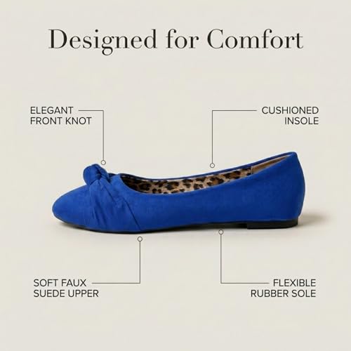Epic Step Ballet Flats for Women, Comfortable Slip on Faux Suede Round Toe, Ballerina Dressy Flat Shoes (Blue, 8) - Image 3