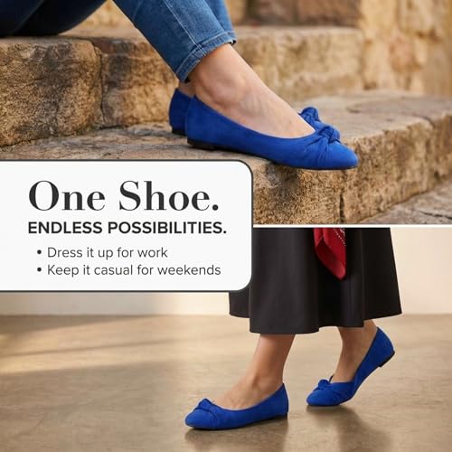 Epic Step Ballet Flats for Women, Comfortable Slip on Faux Suede Round Toe, Ballerina Dressy Flat Shoes (Blue, 8) - Image 4