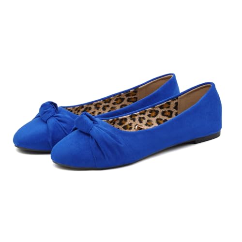 Epic Step Ballet Flats for Women, Comfortable Slip on Faux Suede Round Toe, Ballerina Dressy Flat Shoes (Blue, 8) - Image 1