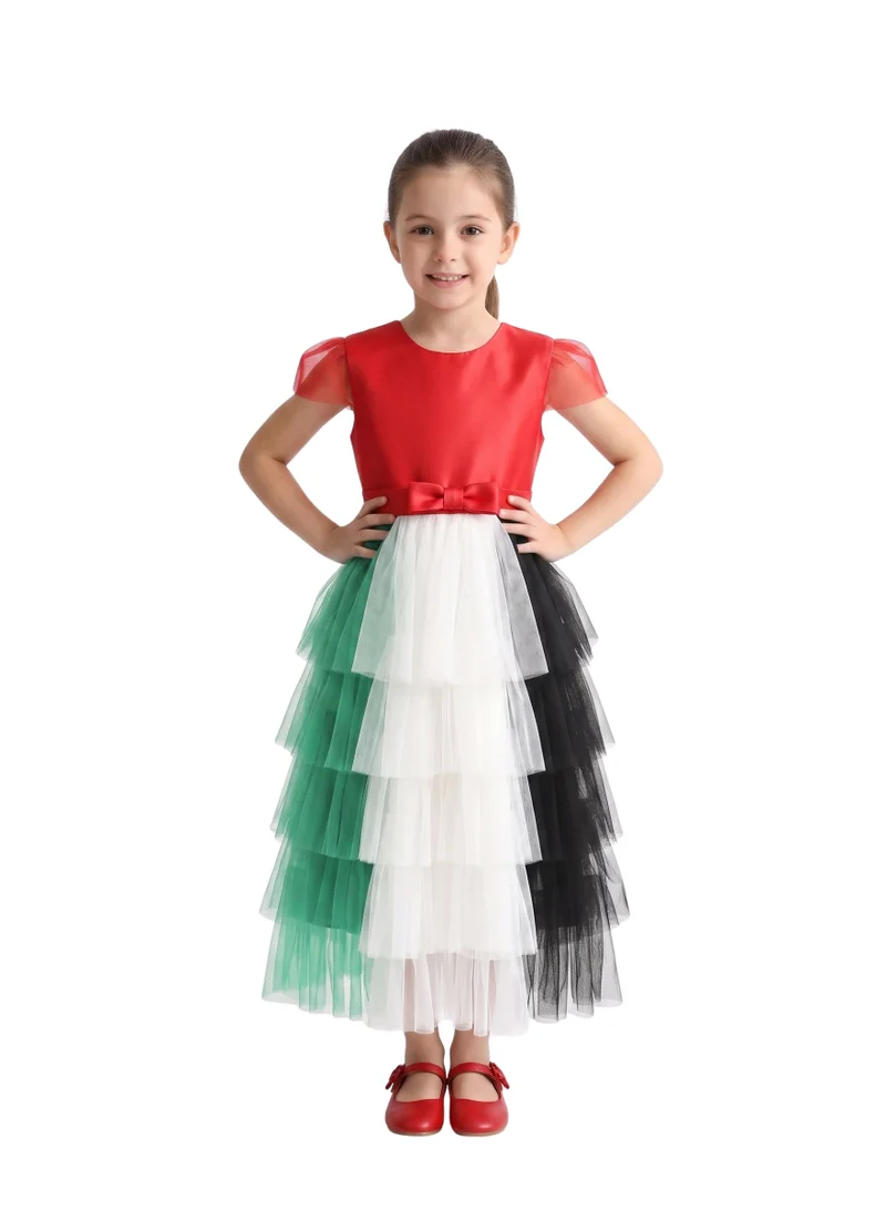 Bidani Girls' UAE National Day Tiered Ruffle Tulle A-Line Dress