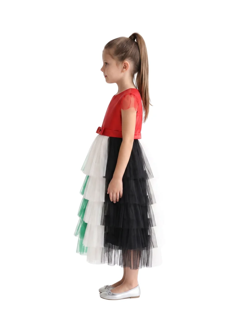 Bidani Girls' UAE National Day Tiered Ruffle Tulle A-Line Dress