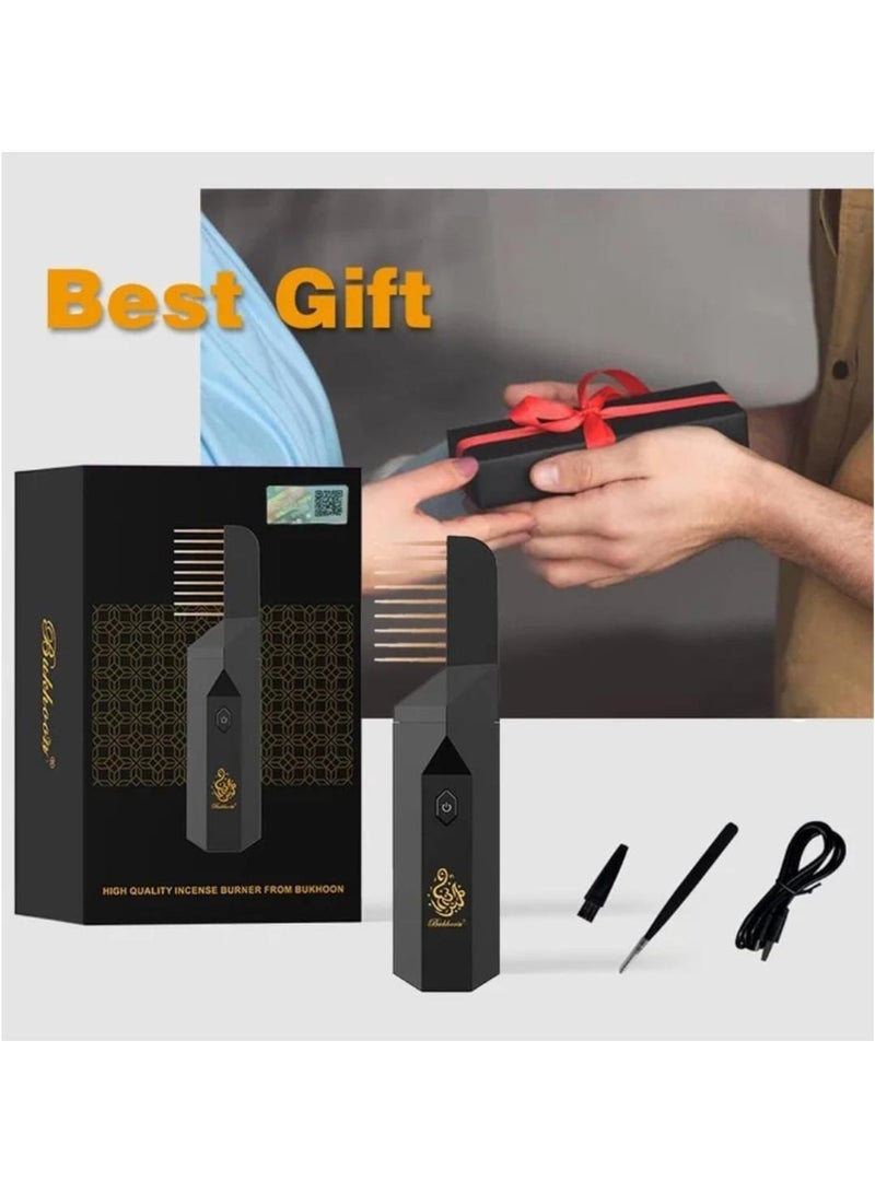 Bukhoor 2023 New Design USB Rechargeable Hair Electric Bakhoor Luxury Incense Burner Black - Image 2