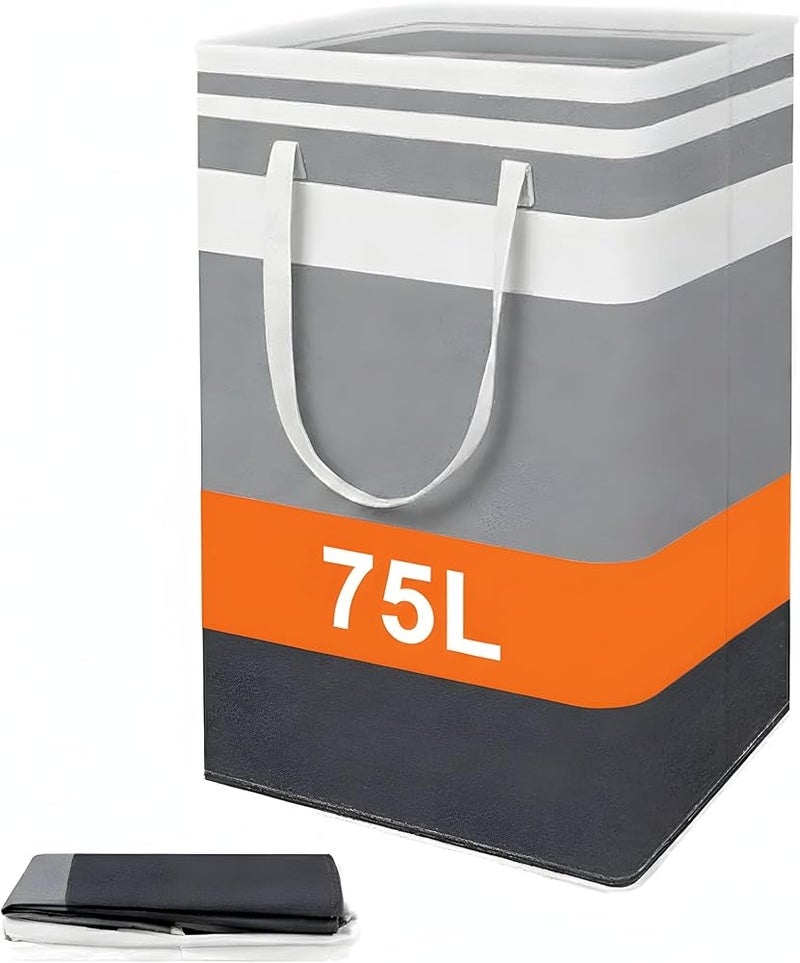Home Large Foldable Laundry Basket by Home Store – Gray, 75L Capacity, Fabric Laundry Hamper with Sturdy Easy-Carry Handles, Water-Resistant Laundry Basket Ideal for Bedroom, Bathroom & Dorm Room - Image 1