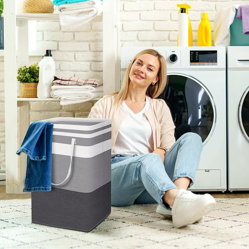 Home Large Foldable Laundry Basket by Home Store – Gray, 75L Capacity, Fabric Laundry Hamper with Sturdy Easy-Carry Handles, Water-Resistant Laundry Basket Ideal for Bedroom, Bathroom & Dorm Room - Image 5