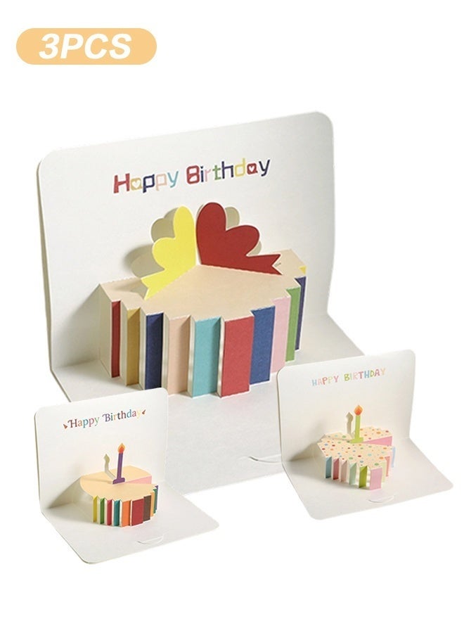 3PCS 3D Happy Birthday Card, Paper Pop Up Birthday Cards Greeting Cards with Blank Card and Envelope, Unique Birthday Gift for Women Men Kids Husband Wife Mom Dad Daughter - Image 1